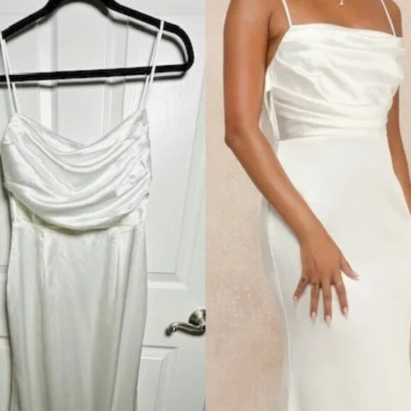 lovely endearment white satin sleeveless backless maxi dress White Satin Dress - Mermaid Maxi Dress - Backless Maxi Dress